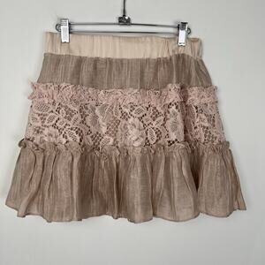 Alexis Women's Size Medium Pull-On Lined Lace Trim Ruffle Mini Skirt Pink‎